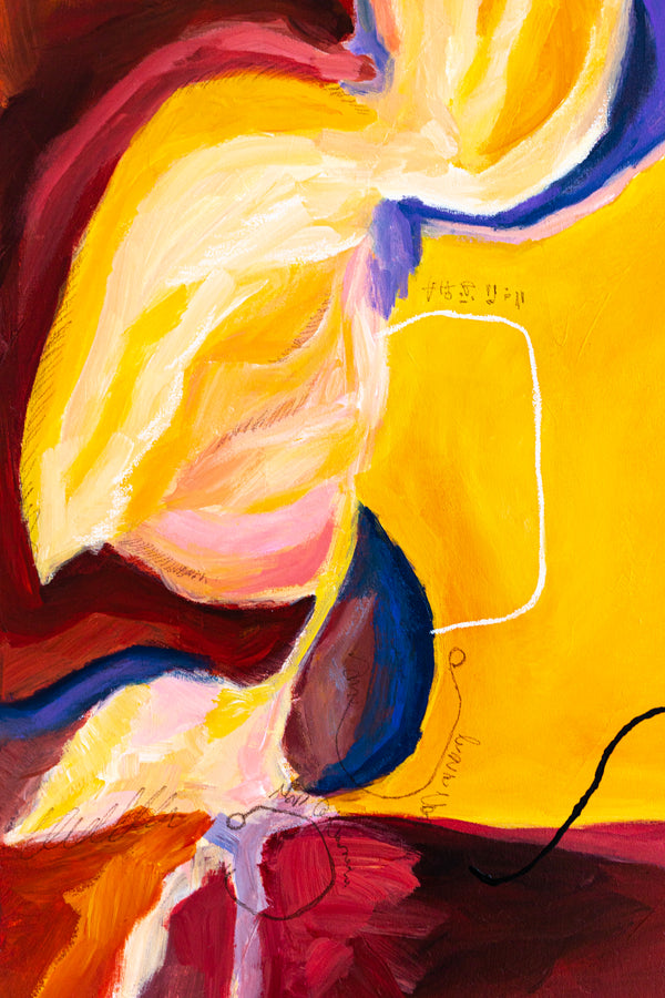Original Abstract Painting Yellow Expressionism Modern Canvas Wall Art | Dedans (36"x36")