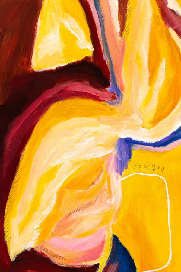 Original Abstract Painting Yellow Expressionism Modern Canvas Wall Art | Dedans (36"x36")