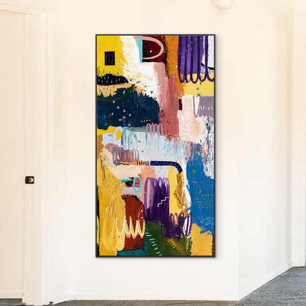 Colorful Original Abstract Painting, Brilliant Symphony of Modern Abstract Art | Depth in emotion (36"x72")