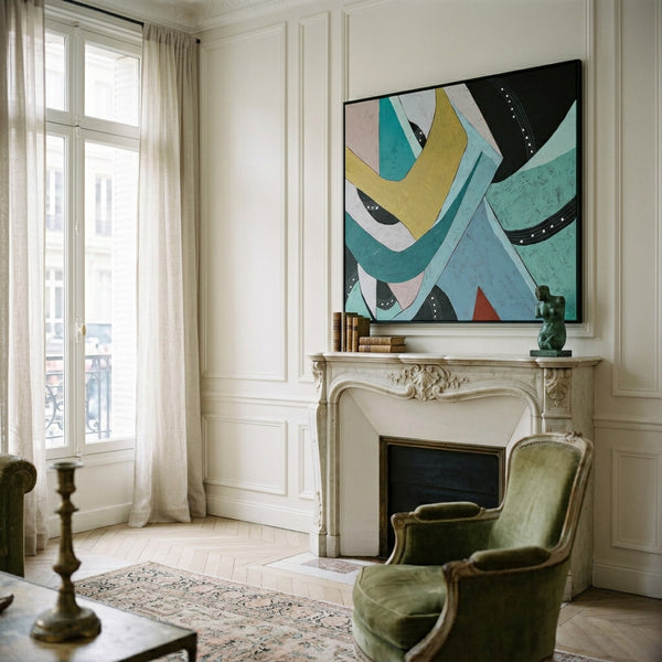Moody Blue Abstract Wall Art — Modern Original Oil Painting, Textured Canvas Statement Art — "Die Melodie"