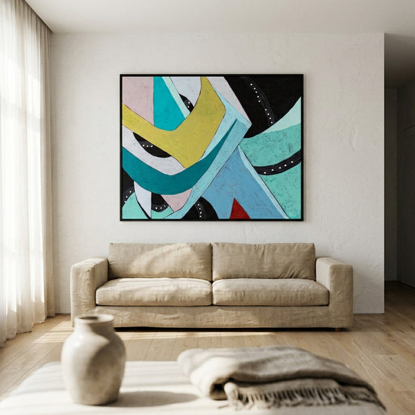 Moody Blue Abstract Wall Art — Modern Original Oil Painting, Textured Canvas Statement Art — "Die Melodie"
