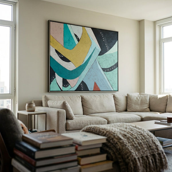 Moody Blue Abstract Wall Art — Modern Original Oil Painting, Textured Canvas Statement Art — "Die Melodie"