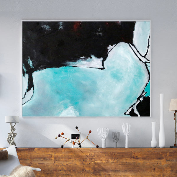 Turquoise & Black Original Abstract Acrylic Painting, Large Minimalist Modern Canvas Wall Art | Disambiguation