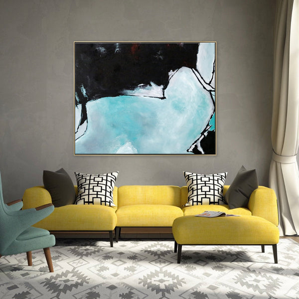 Turquoise & Black Original Abstract Acrylic Painting, Large Minimalist Modern Canvas Wall Art | Disambiguation