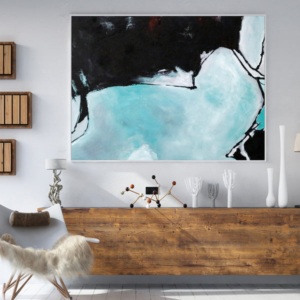 Turquoise & Black Original Abstract Acrylic Painting, Large Minimalist Modern Canvas Wall Art | Disambiguation