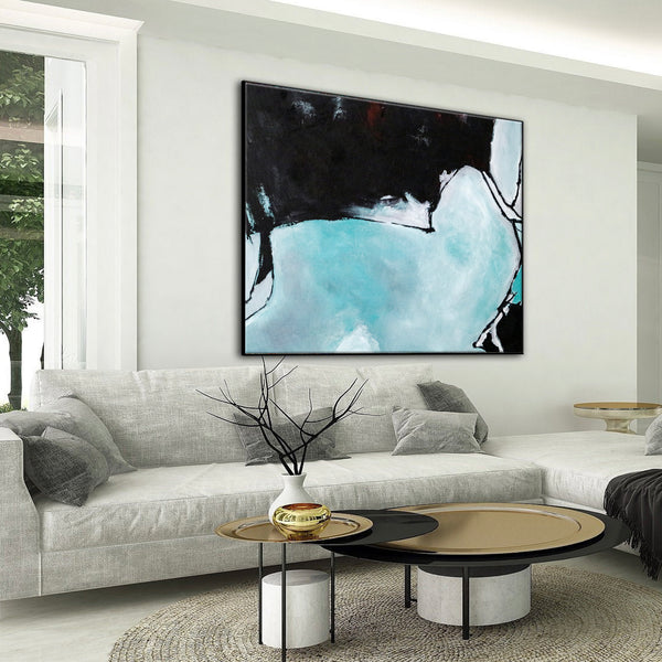 Turquoise & Black Original Abstract Acrylic Painting, Large Minimalist Modern Canvas Wall Art | Disambiguation