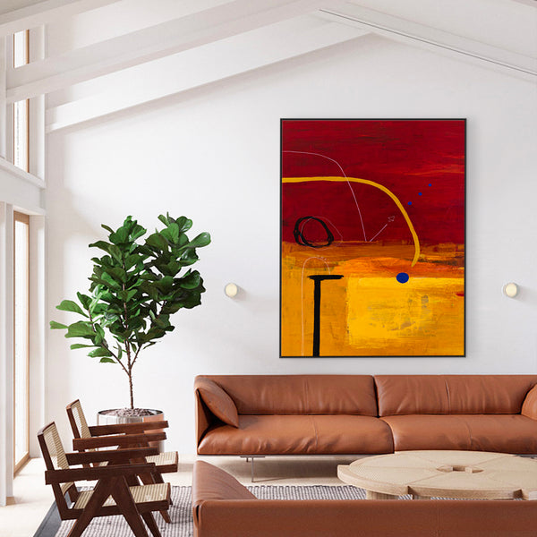 Geometric Large Original Abstract Painting in Acrylic, Red & Yellow Modern Canvas Wall Art | Dypdrom (L)