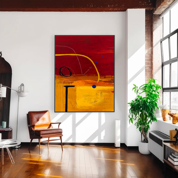 Geometric Large Original Abstract Painting in Acrylic, Red & Yellow Modern Canvas Wall Art | Dypdrom (L)