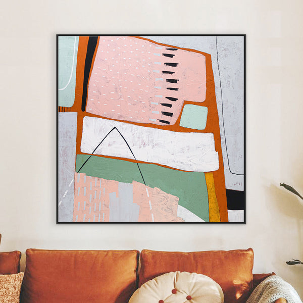 Vibrant Modern Abstract Original Painting, Canvas Wall Art Infusing Spaces with Lively Energy | Edith (Square Ver.)