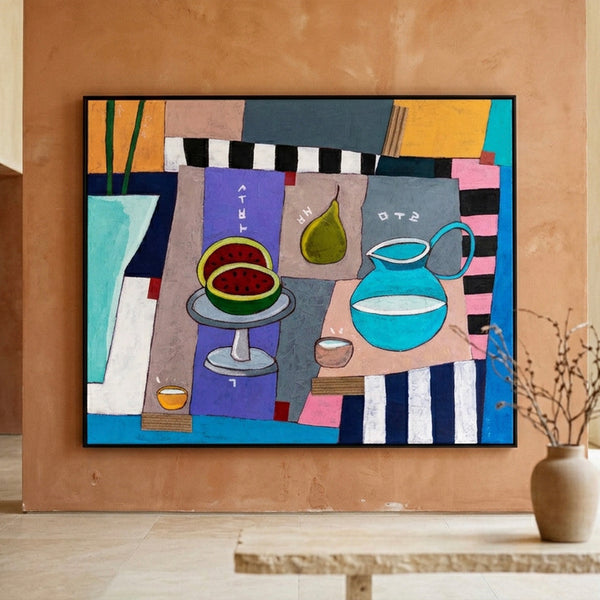 Moody Neutral Minimalist Abstract Wall Art — Original Oil Painting, Textured Canvas — "Ein Tisch"