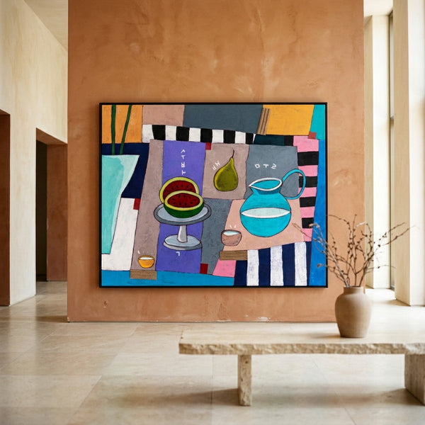 Moody Neutral Minimalist Abstract Wall Art — Original Oil Painting, Textured Canvas — "Ein Tisch"