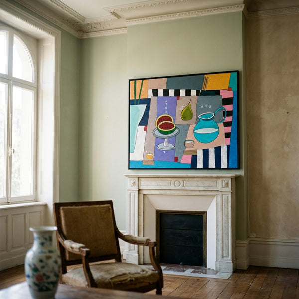 Moody Neutral Minimalist Abstract Wall Art — Original Oil Painting, Textured Canvas — "Ein Tisch"