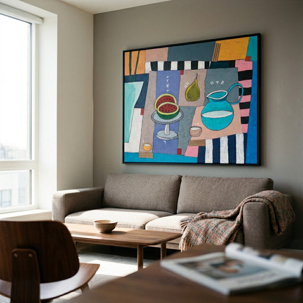 Moody Neutral Minimalist Abstract Wall Art — Original Oil Painting, Textured Canvas — "Ein Tisch"