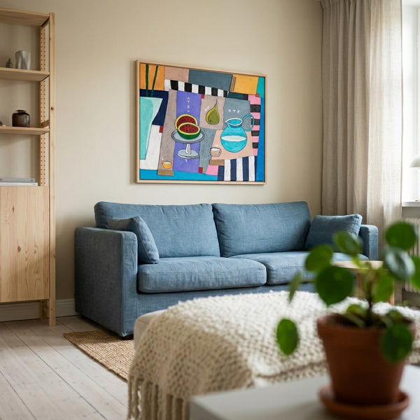 Moody Neutral Minimalist Abstract Wall Art — Original Oil Painting, Textured Canvas — "Ein Tisch"