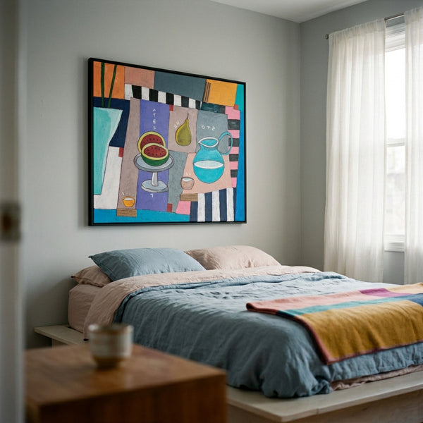 Moody Neutral Minimalist Abstract Wall Art — Original Oil Painting, Textured Canvas — "Ein Tisch"