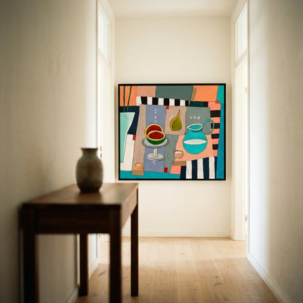 Moody Neutral Minimalist Abstract Wall Art — Original Oil Painting, Textured Canvas — "Ein Tisch"