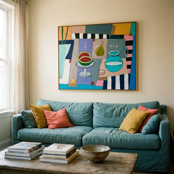 Moody Neutral Minimalist Abstract Wall Art — Original Oil Painting, Textured Canvas — "Ein Tisch"