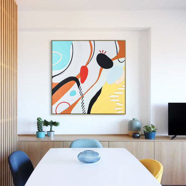 Bright & Cheerful Abstract Painting in Acrylic, Modern Canvas Wall Art Expressing Elemental Principles | Elementum