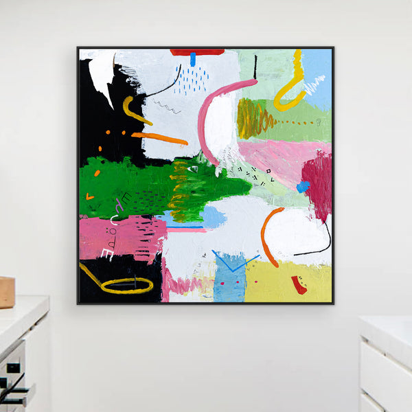 Original Abstract Painting with Dynamic Composition and Strong Colors, Modern Contemporary Art | Epoche I (40"x40")