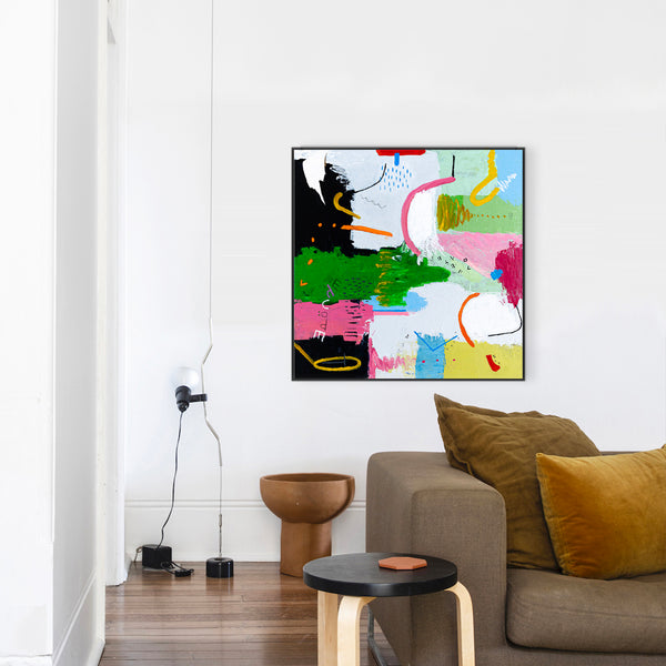 Original Abstract Painting with Dynamic Composition and Strong Colors, Modern Contemporary Art | Epoche I (40"x40")
