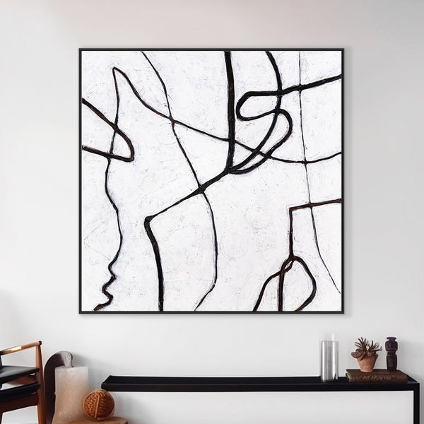 Minimalist Large Original Abstract Acrylic Painting, Black & White Modern Contemporary Canvas Wall Art | Es I
