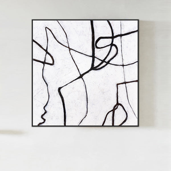 Original Abstract Minimalism Painting Black and White Modern Canvas Wall Art | Es I (24"x24")