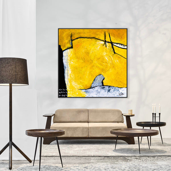 Yellow Original Abstract Painting in Acrylic, Large Modern Canvas Wall Art, Striking Brush Strokes | Espoir