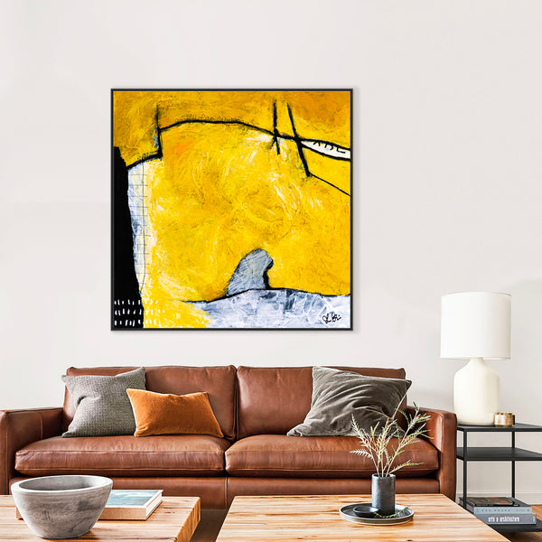 Yellow Original Abstract Painting in Acrylic, Large Modern Canvas Wall Art, Striking Brush Strokes | Espoir