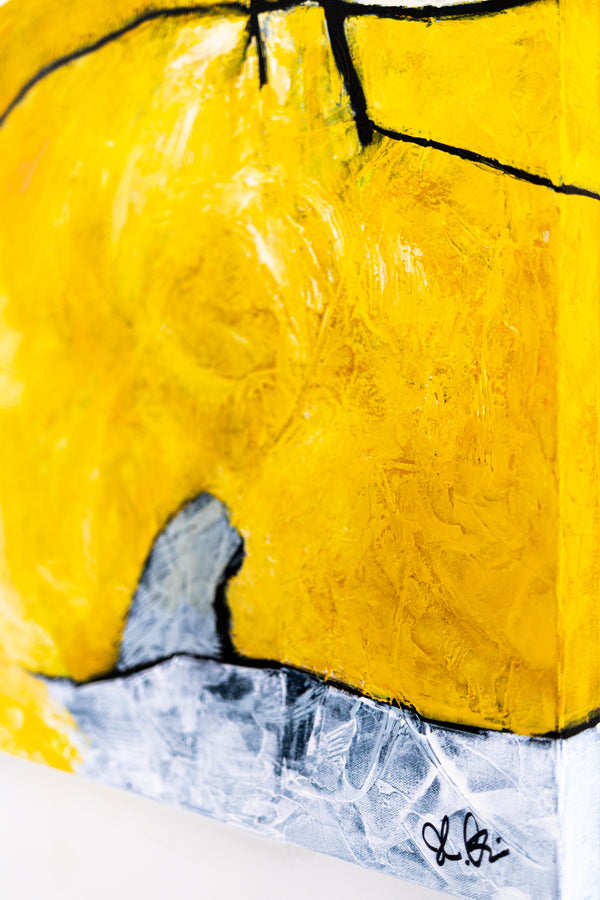 Original Abstract Painting Yellow Modern Canvas Wall Art, Striking Brush Strokes | Espoir (24"x24")