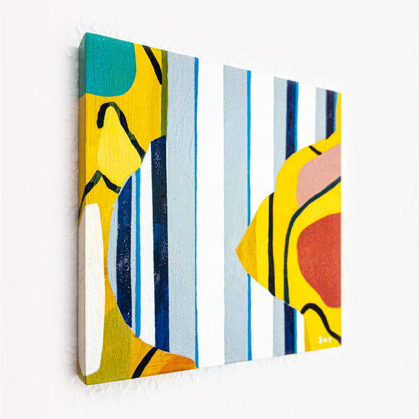 Abstract Painting – Original Wall Art – Acrylic Oil Painting on Wood Block – Modern Contemporary Painting – "Febur" – 8"x8" (20x20cm)