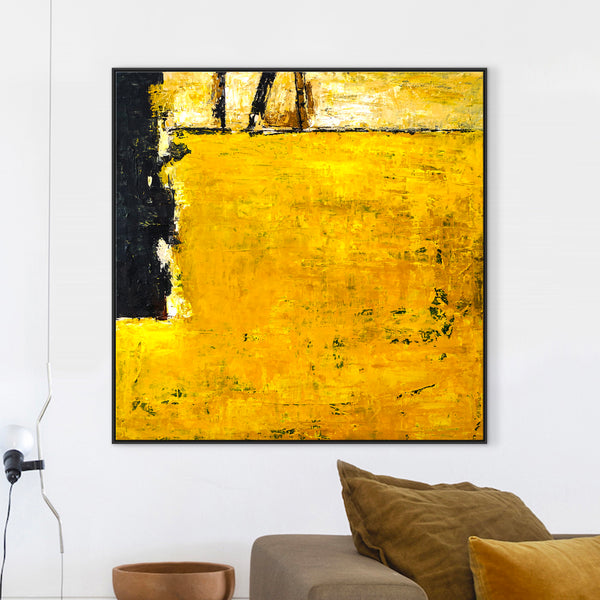 Yellow Expressionist of Original Abstract Acrylic Painting, Modern Canvas Wall Art | Field of yellow (Square Ver.)