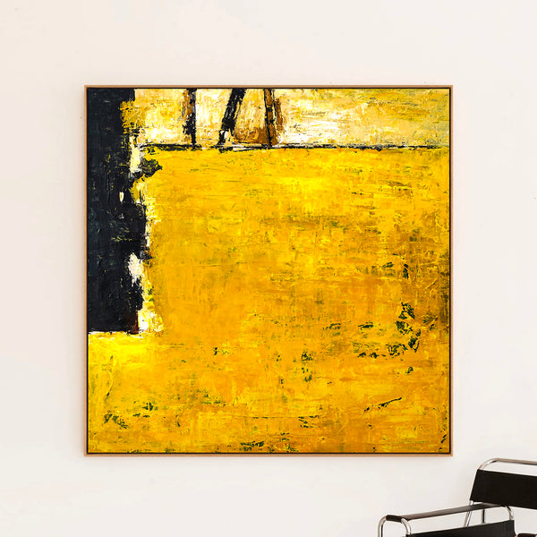 Abstract Painting – Original Wall Art – Large Oil & Acrylic Painting on Canvas – Modern Minimalist Art – “Field of Yellow (Square Ver.)”