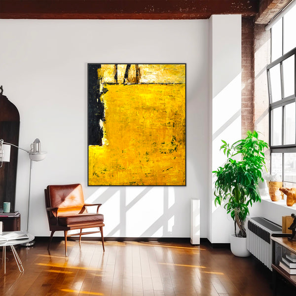 Abstract Painting – Original Wall Art – Large Oil & Acrylic Painting on Canvas – Modern Minimalist Contemporary Art – “Field of Yellow”