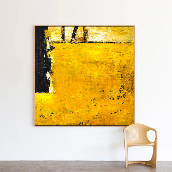 Abstract Painting – Original Wall Art – Large Oil & Acrylic Painting on Canvas – Modern Minimalist Art – “Field of Yellow (Square Ver.)”
