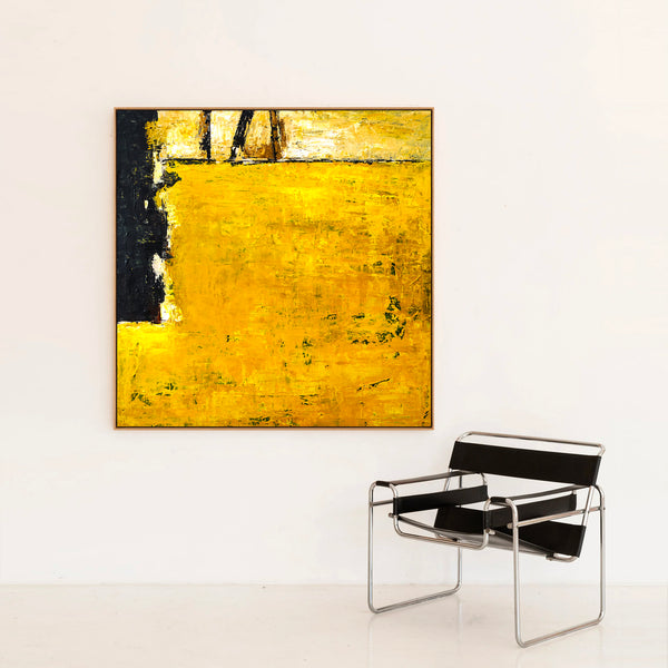 Abstract Painting – Original Wall Art – Large Oil & Acrylic Painting on Canvas – Modern Minimalist Art – “Field of Yellow (Square Ver.)”