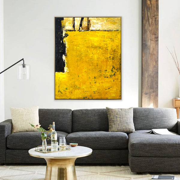 Vibrant Expressionist of Original Abstract Acrylic Painting, Yellow Modern Large Canvas Wall Art | Field of yellow