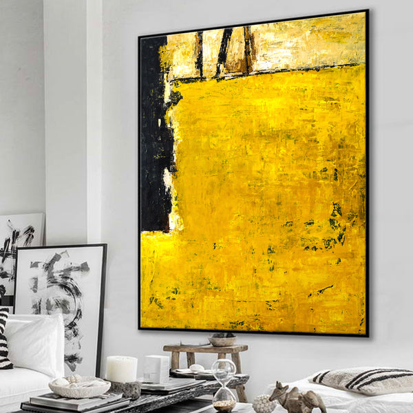 Vibrant Expressionist of Original Abstract Acrylic Painting, Yellow Modern Large Canvas Wall Art | Field of yellow