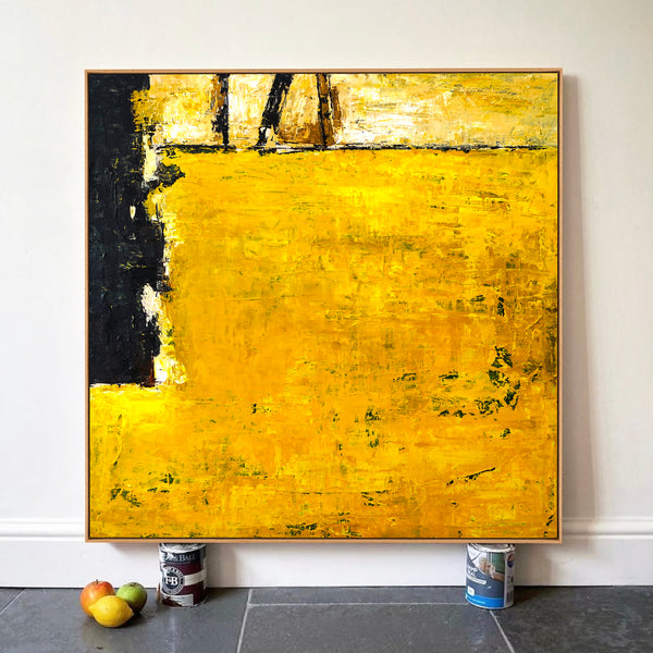 Abstract Painting – Original Wall Art – Large Oil & Acrylic Painting on Canvas – Modern Minimalist Art – “Field of Yellow (Square Ver.)”