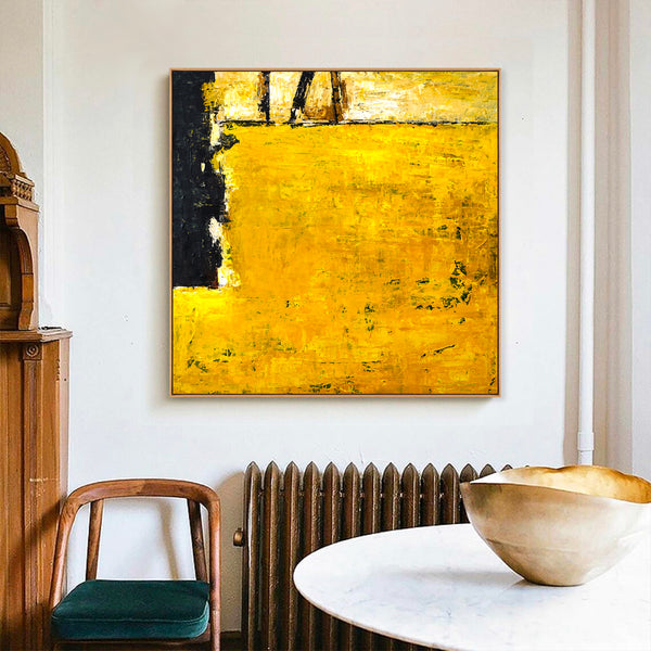 Abstract Painting – Original Wall Art – Large Oil & Acrylic Painting on Canvas – Modern Minimalist Art – “Field of Yellow (Square Ver.)”