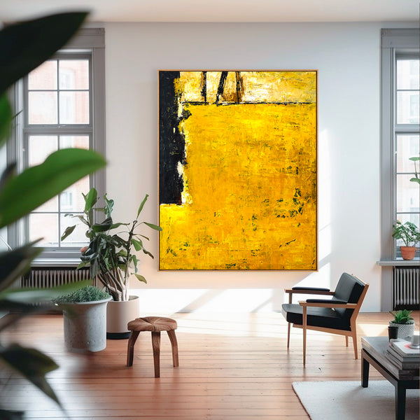 Abstract Painting – Original Wall Art – Large Oil & Acrylic Painting on Canvas – Modern Minimalist Contemporary Art – “Field of Yellow”