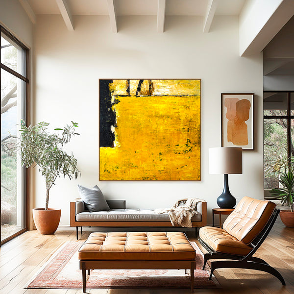 Abstract Painting – Original Wall Art – Large Oil & Acrylic Painting on Canvas – Modern Minimalist Art – “Field of Yellow (Square Ver.)”