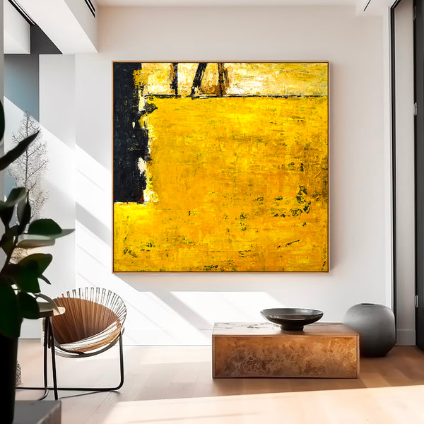 Abstract Painting – Original Wall Art – Large Oil & Acrylic Painting on Canvas – Modern Minimalist Art – “Field of Yellow (Square Ver.)”