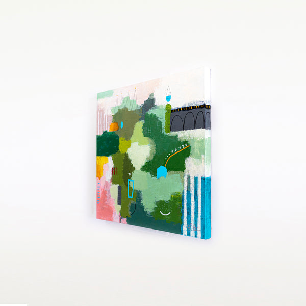 Original Abstract Acrylic Painting, Modern Canvas Wall Art with a Cheerful Green Emphasis | Galene (24"x24")