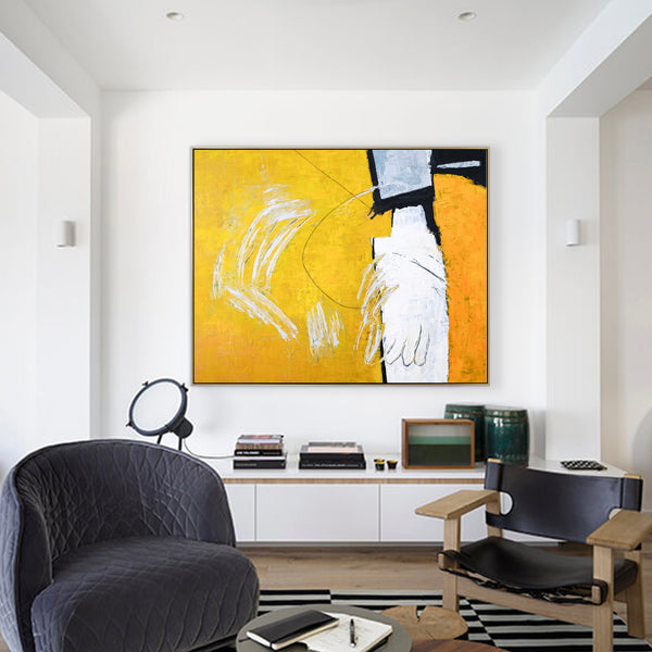 Radiance of Yellow in Original Abstract Modern Painting, Large Cavas Wall Art Inviting Viewer Introspection | Gelb