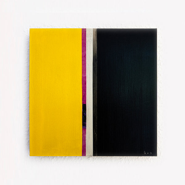 Abstract Painting – Original Wall Art – Acrylic Oil & Mixed Media on Wood – Modern Yellow Black Painting – "Gelwarz" – 10"x10" (25x25cm)