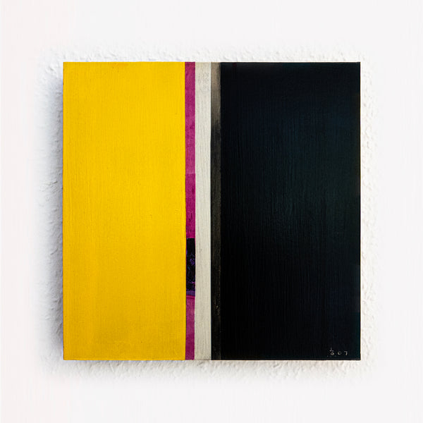 Abstract Painting – Original Wall Art – Acrylic Oil & Mixed Media on Wood – Modern Yellow Black Painting – "Gelwarz" – 10"x10" (25x25cm)