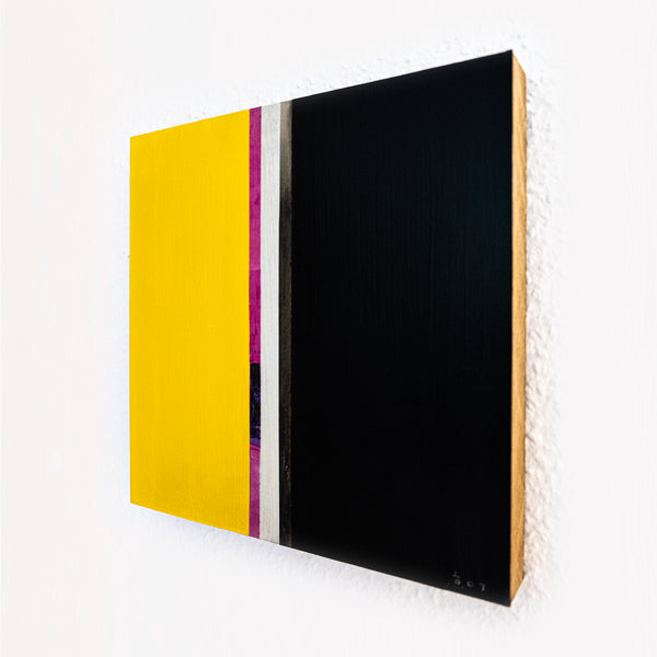 Abstract Painting – Original Wall Art – Acrylic Oil & Mixed Media on Wood – Modern Yellow Black Painting – "Gelwarz" – 10"x10" (25x25cm)