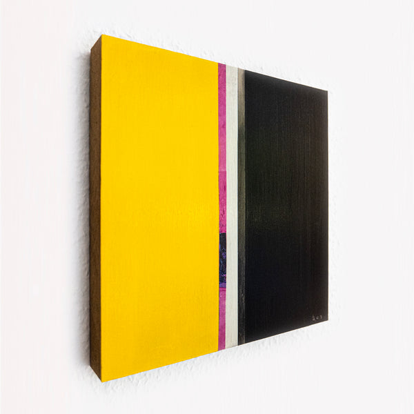 Abstract Painting – Original Wall Art – Acrylic Oil & Mixed Media on Wood – Modern Yellow Black Painting – "Gelwarz" – 10"x10" (25x25cm)