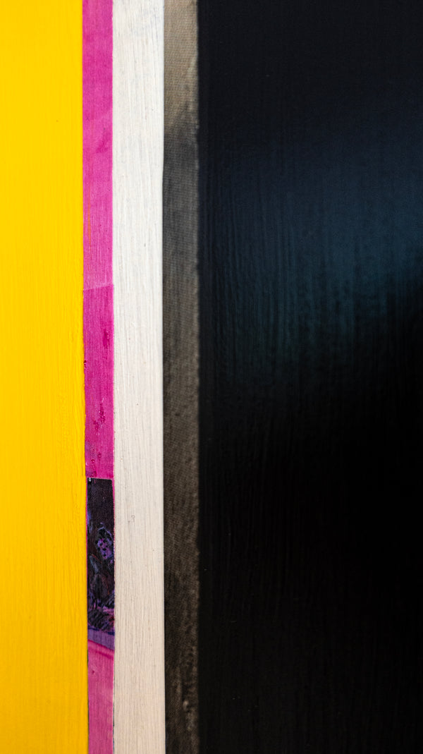 Abstract Painting – Original Wall Art – Acrylic Oil & Mixed Media on Wood – Modern Yellow Black Painting – "Gelwarz" – 10"x10" (25x25cm)