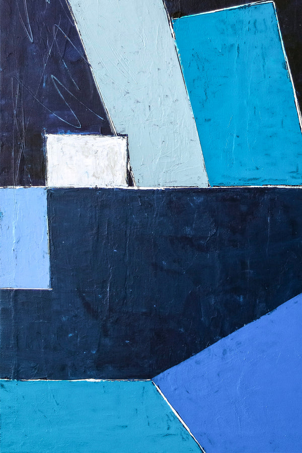 Geometric Blue Original Abstract Painting in Acrylic, Modern Canvas Wall Art of Dynamic Interplay | Geometry II